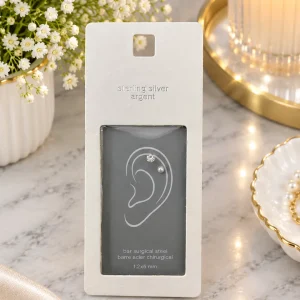 گوشواره پرسینگ نقره 925 عیار دوعددی گوی و ستاره