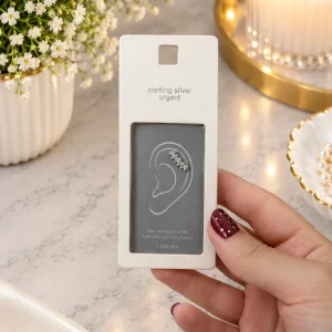 گوشواره پرسینگ نقره 925 عیار پنج لوزی نگین دار